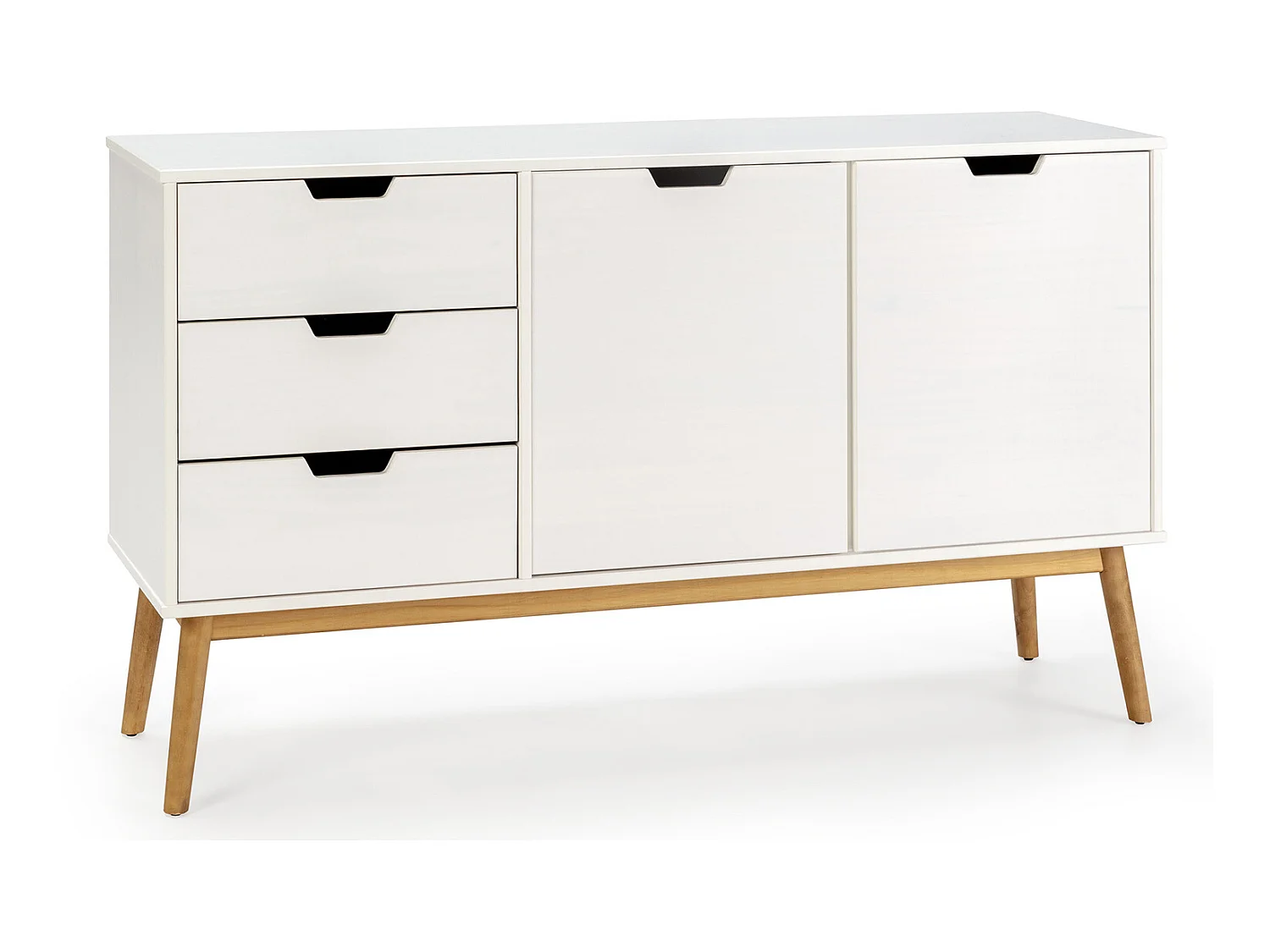 Buffet Baku 3 tiroir y 2 porte blanc, pin massif, longueur 140 cm