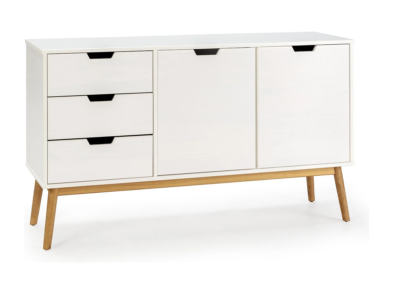 Buffet Baku 3 tiroir y 2 porte blanc, pin massif, longueur 140 cm