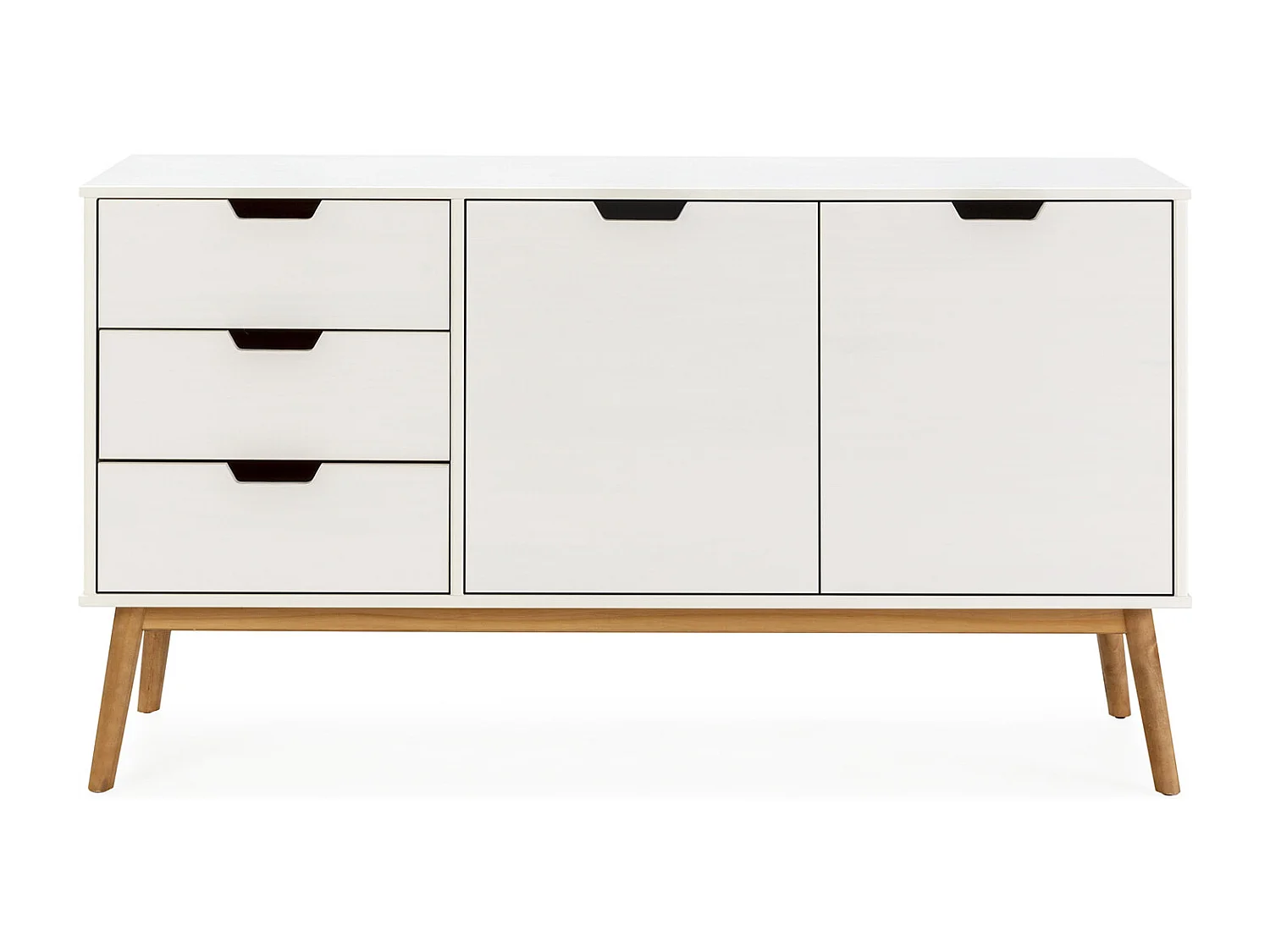 Buffet Baku 3 tiroir y 2 porte blanc, pin massif, longueur 140 cm