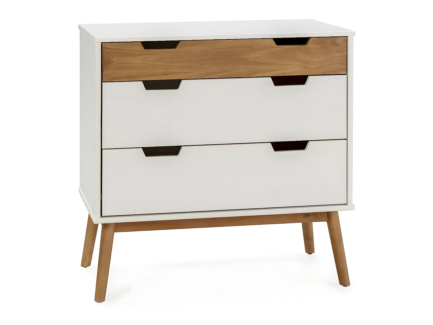 Nachtkastje Baku met 3 laden in wit/was kleur, 80 cm breed.