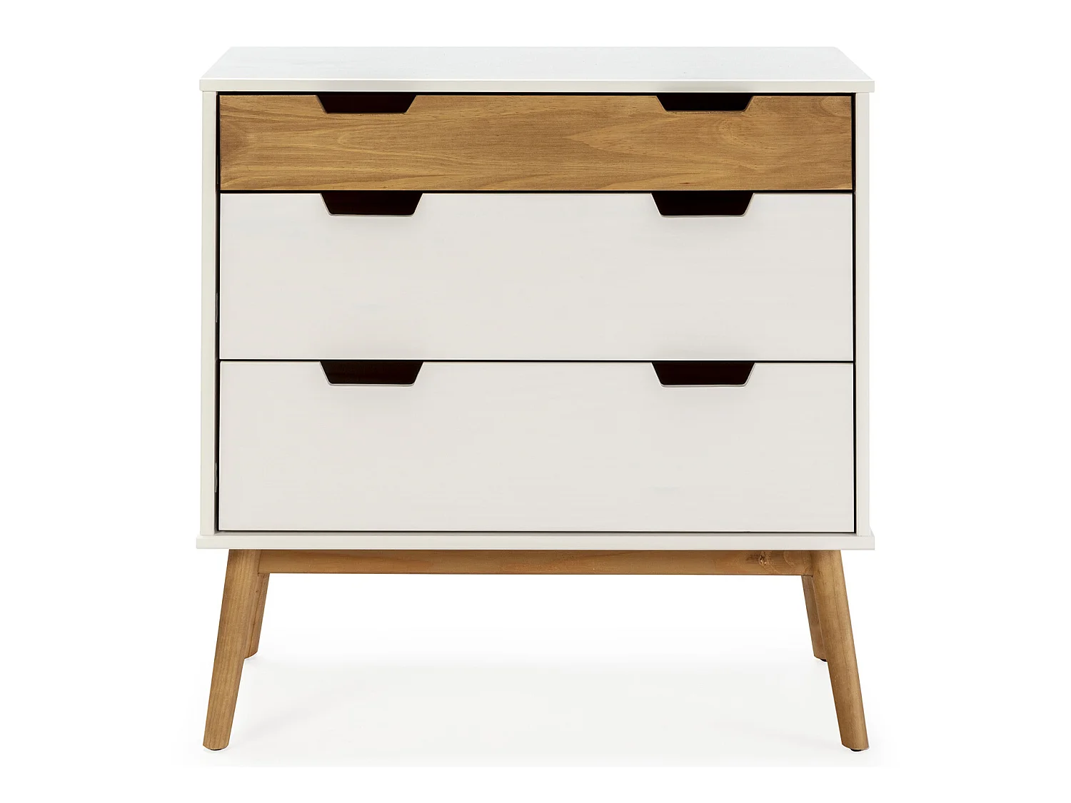 Nachtkastje Baku met 3 laden in wit/was kleur, 80 cm breed.