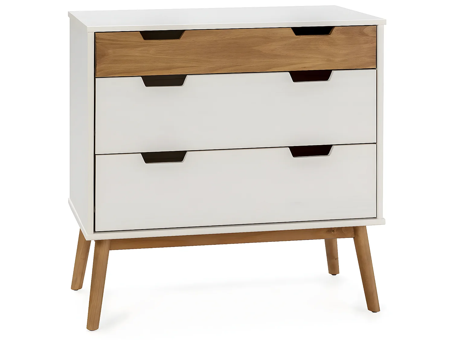 Commode Baku 3 tiroirs couleur blanc/bois, 80 cm longueur