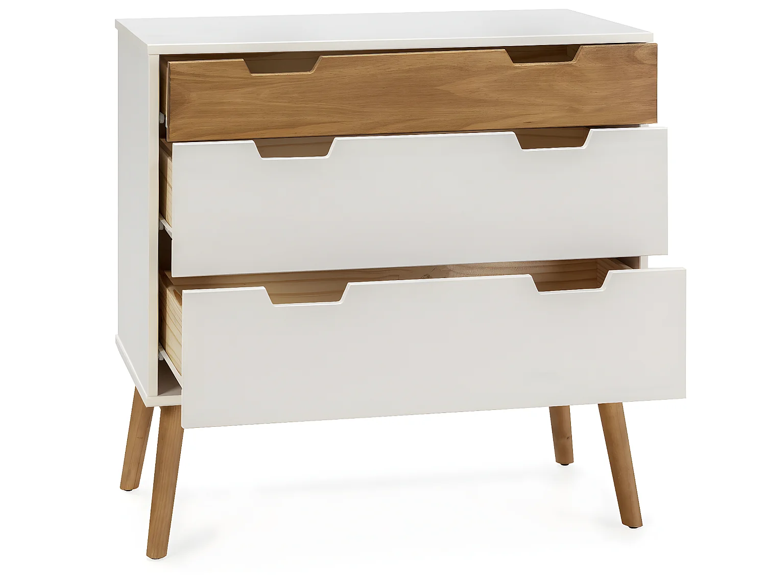 Commode Baku 3 tiroirs couleur blanc/bois, 80 cm longueur
