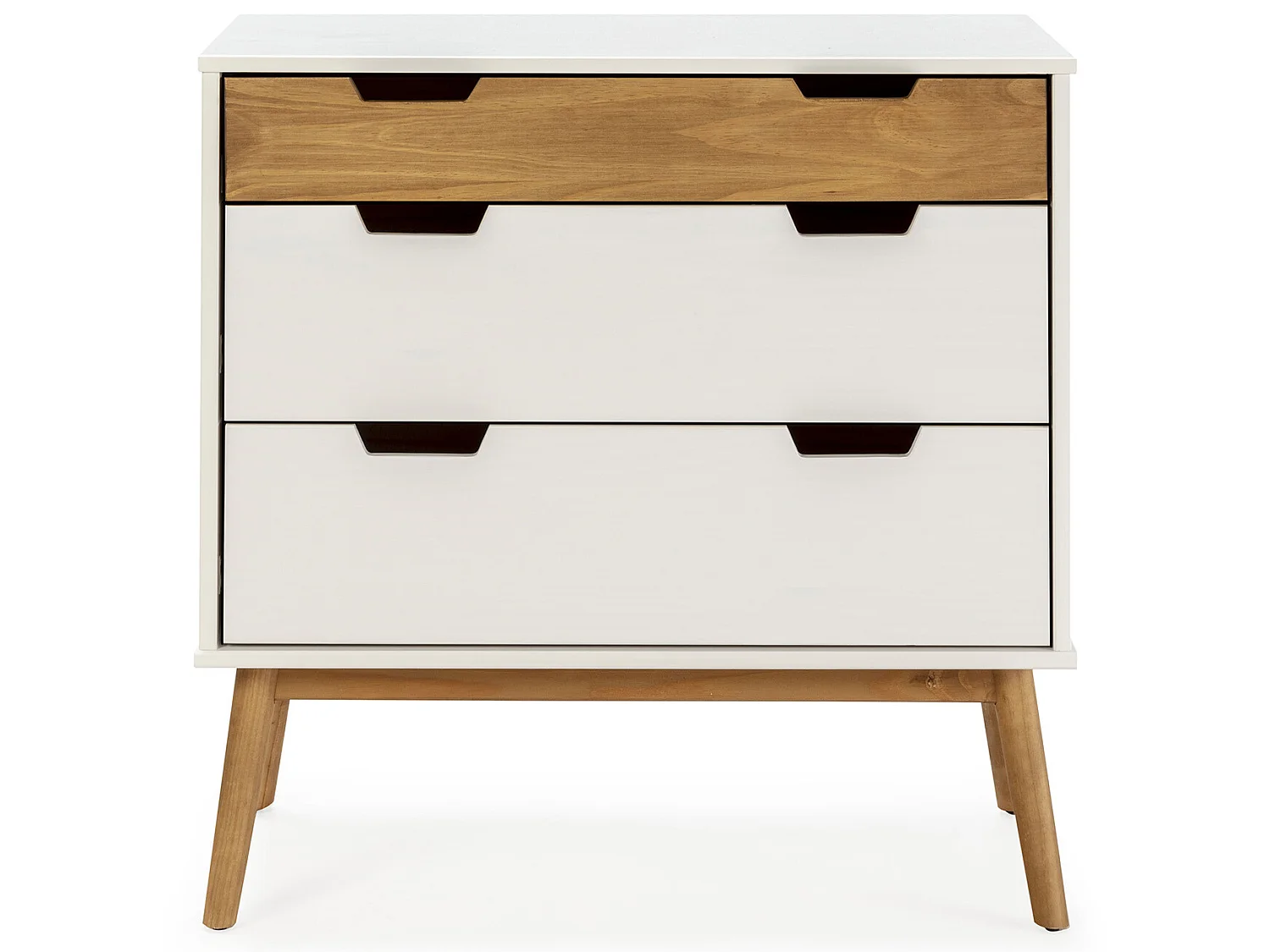 Commode Baku 3 tiroirs couleur blanc/bois, 80 cm longueur