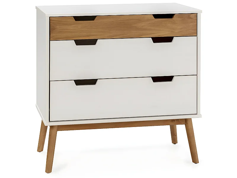 Commode Baku 3 tiroirs couleur blanc/bois, 80 cm longueur