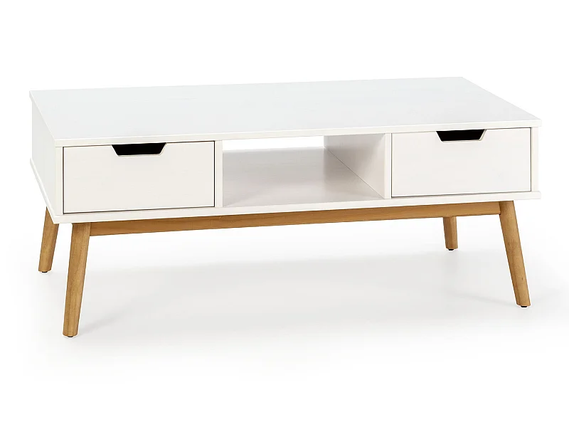 Salontafel Baku wit, massief grenen, 2 laden, 110 cm