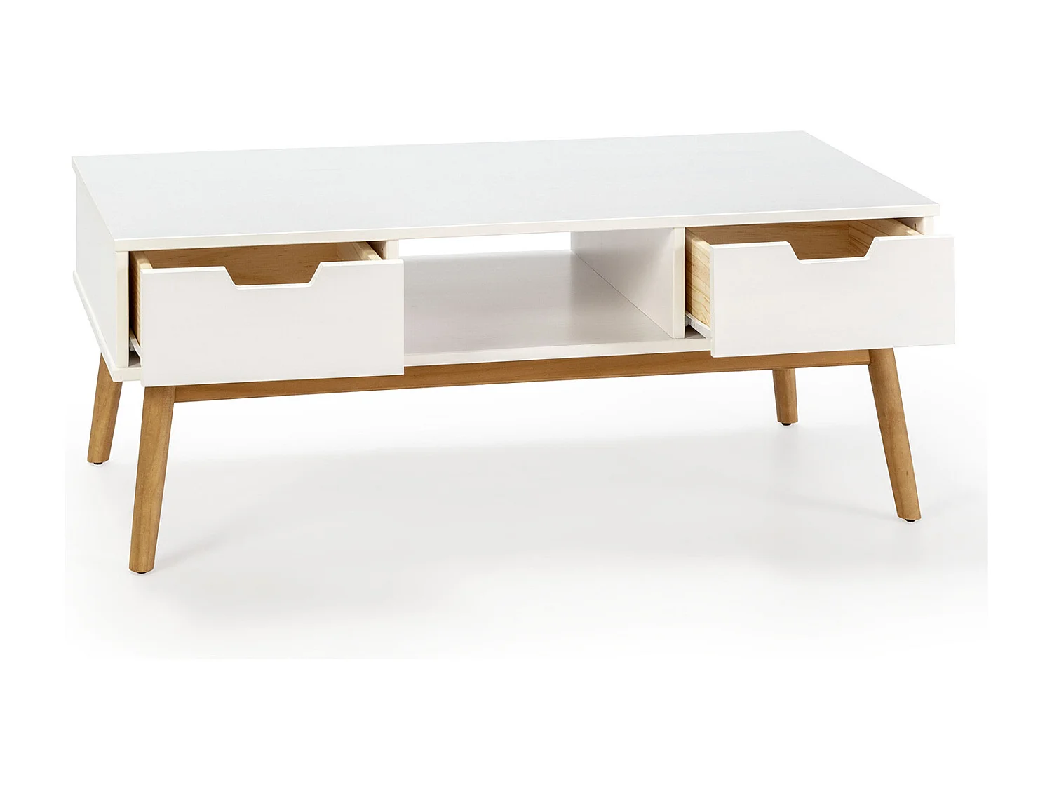 Salontafel Baku wit, massief grenen, 2 laden, 110 cm