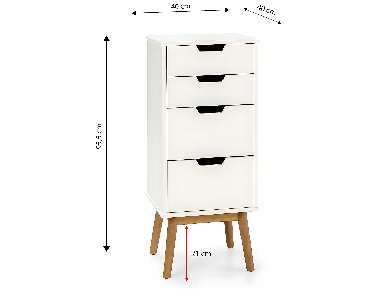 Nachtkastje Baku met 4 laden in het wit