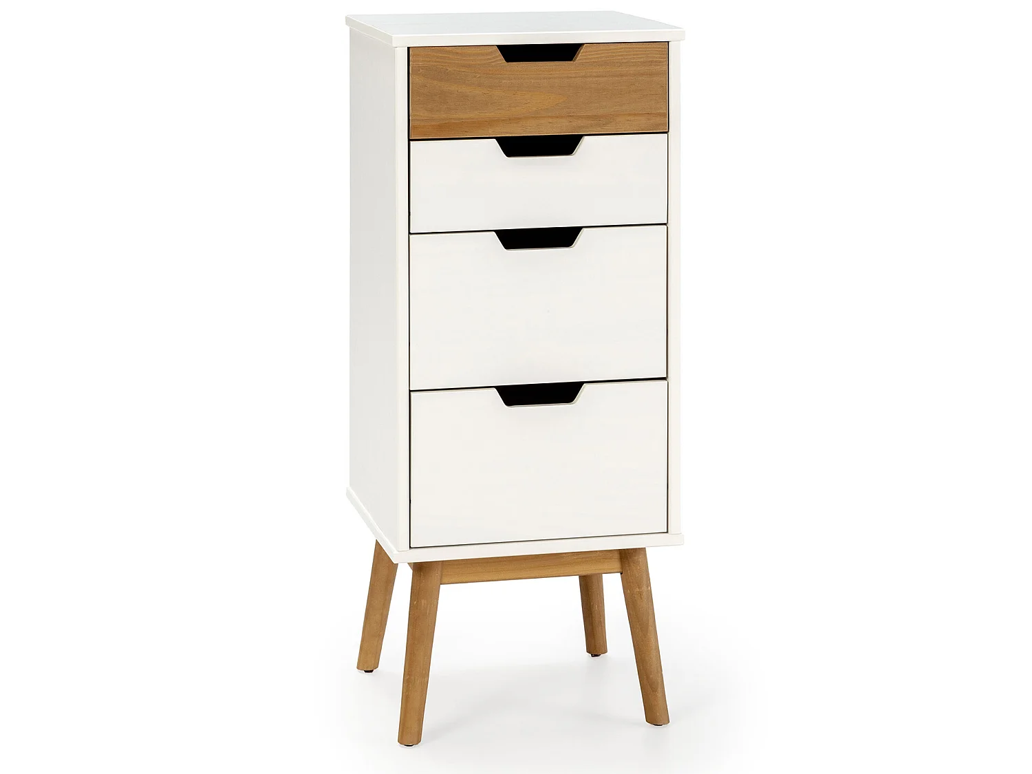 Chiffonnier nuit Baku 4 tiroirs blanc/bois, 40 cm longueur