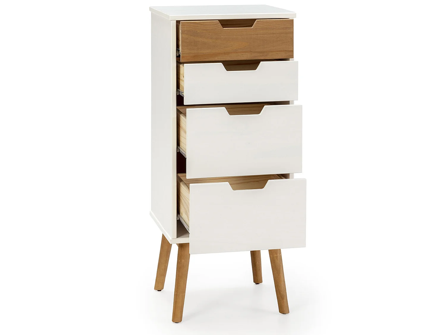 Chiffonnier nuit Baku 4 tiroirs blanc/bois, 40 cm longueur