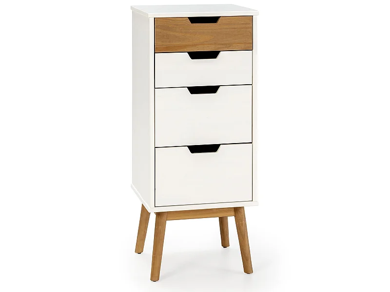 Chiffonnier nuit Baku 4 tiroirs blanc/bois, 40 cm longueur