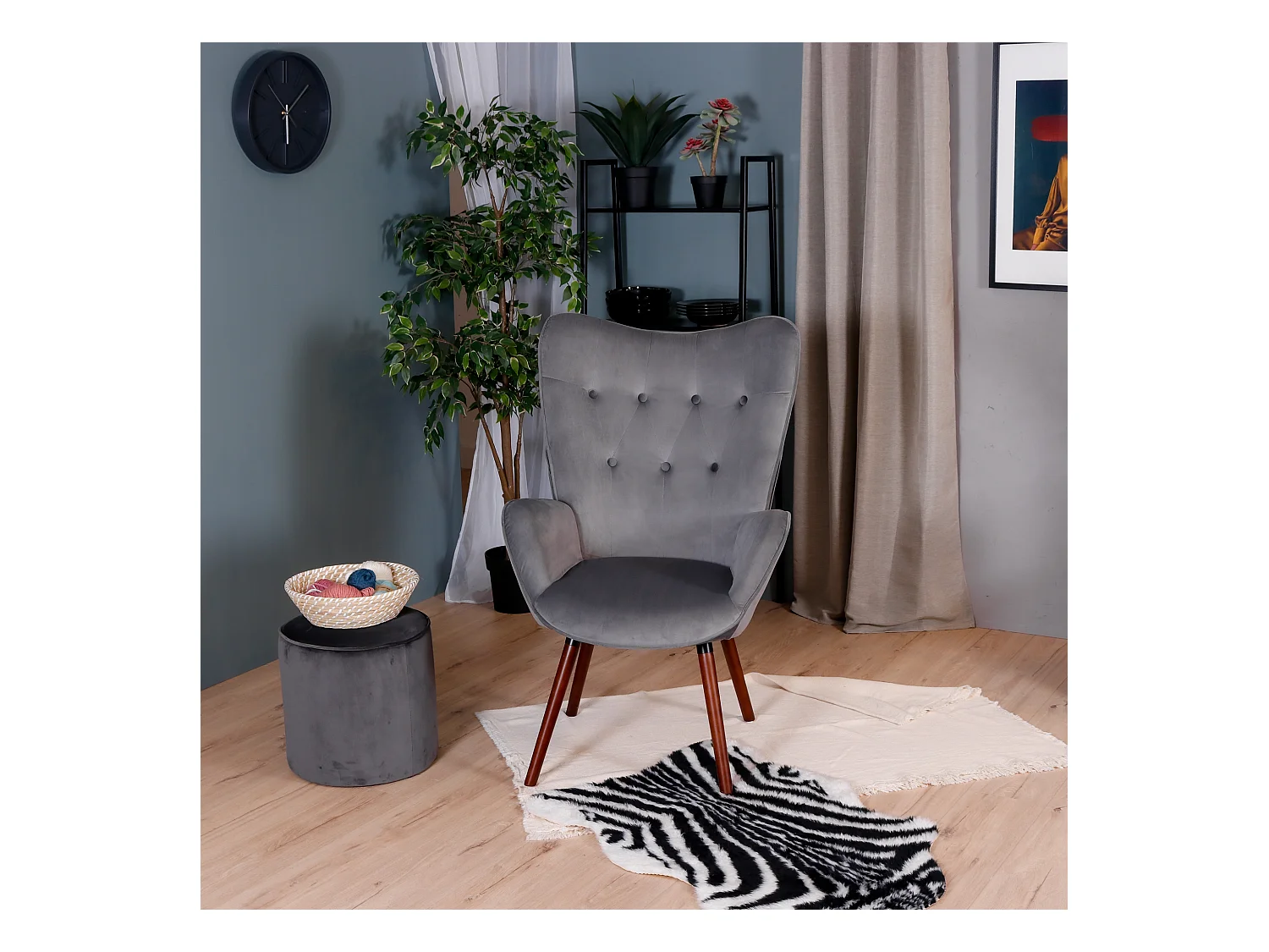 Sillón escandinavo acolchado en terciopelo gris KAS KD VELVET GREY