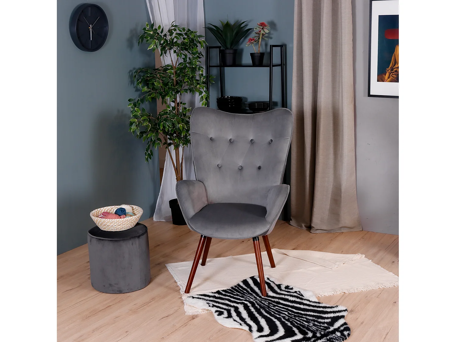 Sillón escandinavo acolchado en terciopelo gris KAS KD VELVET GREY