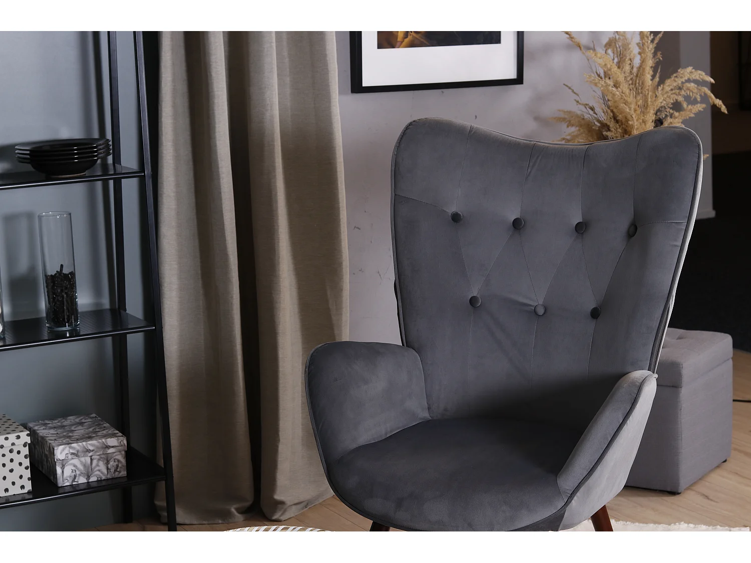 Sillón escandinavo acolchado en terciopelo gris KAS KD VELVET GREY