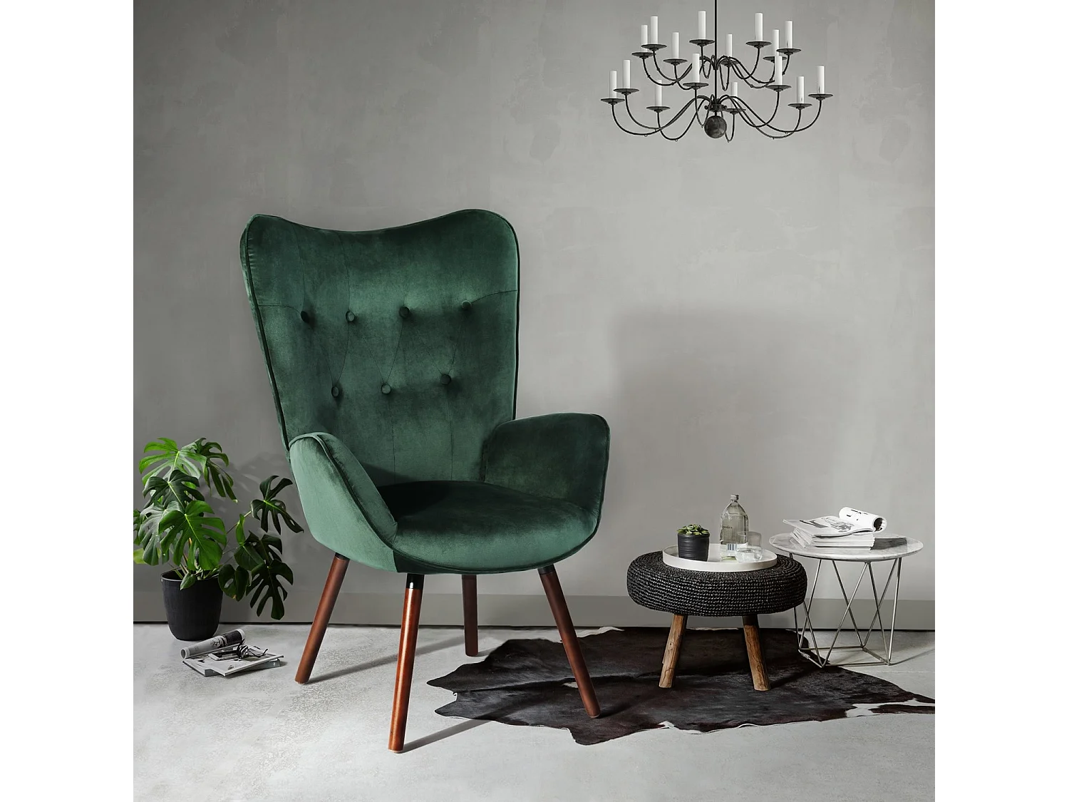 Sillón escandinavo tapizado en terciopelo verde KAS KD VELVET GREEN