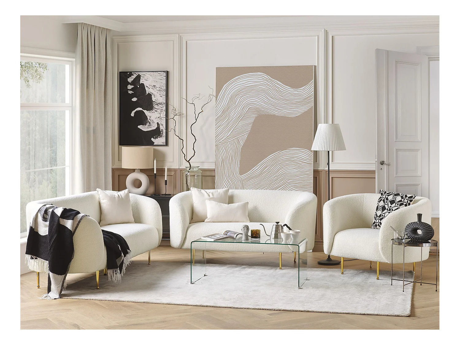 Bankenset LOEN Bouclé Wit 6-zitter