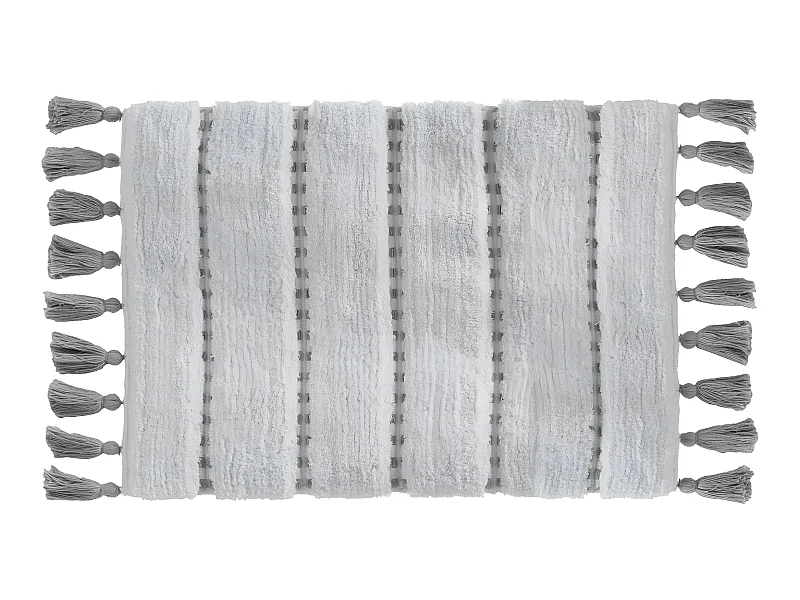 Tapis de Salle de Bain Gris en Coton avec pompons  50 x 75 cm