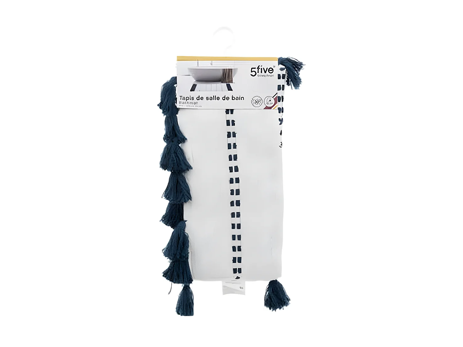 Tapis de Salle de Bain en Coton avec pompons Bleu pétrole 50 x 75 cm