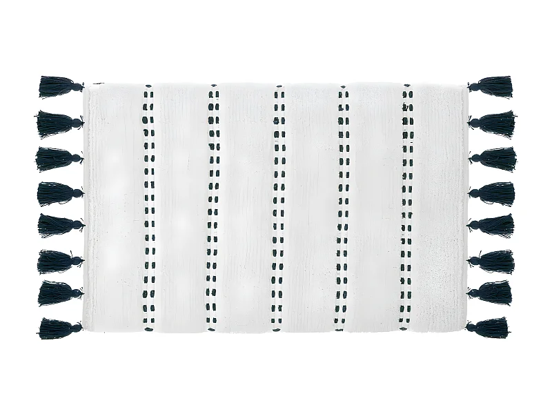 Tapis de Salle de Bain en Coton avec pompons Bleu pétrole 50 x 75 cm