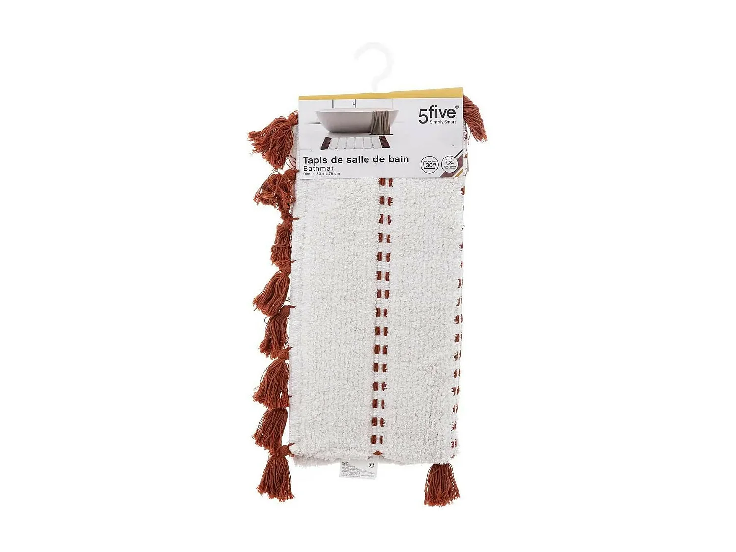 Tapis de Salle de Bain en Coton avec pompons Terracotta 50 x 75 cm