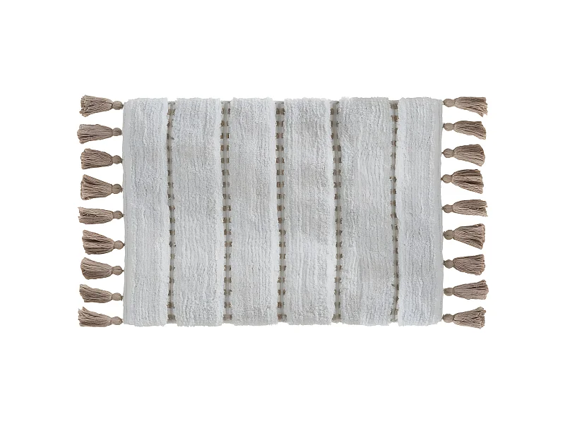 Tapis de Salle de bain Taupe en Coton avec pompons  50 x 75 cm