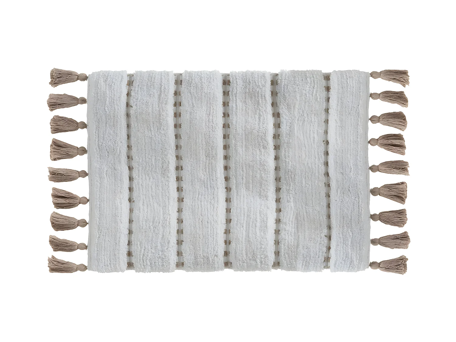 Tapis de Salle de bain Taupe en Coton avec pompons  50 x 75 cm