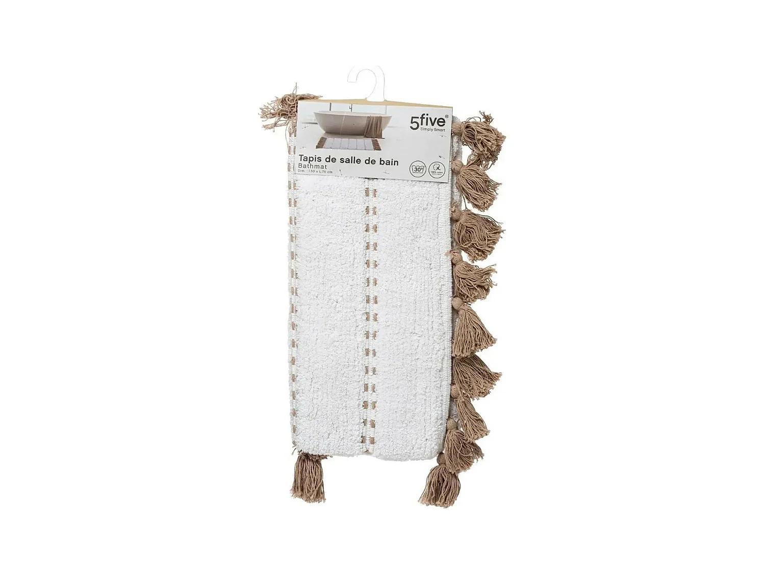 Tapis de Salle de bain Taupe en Coton avec pompons  50 x 75 cm