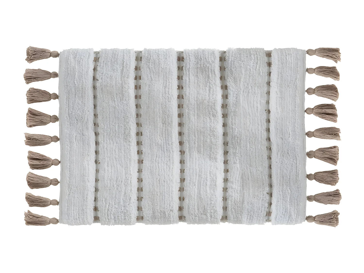 Tapis de Salle de bain Taupe en Coton avec pompons  50 x 75 cm