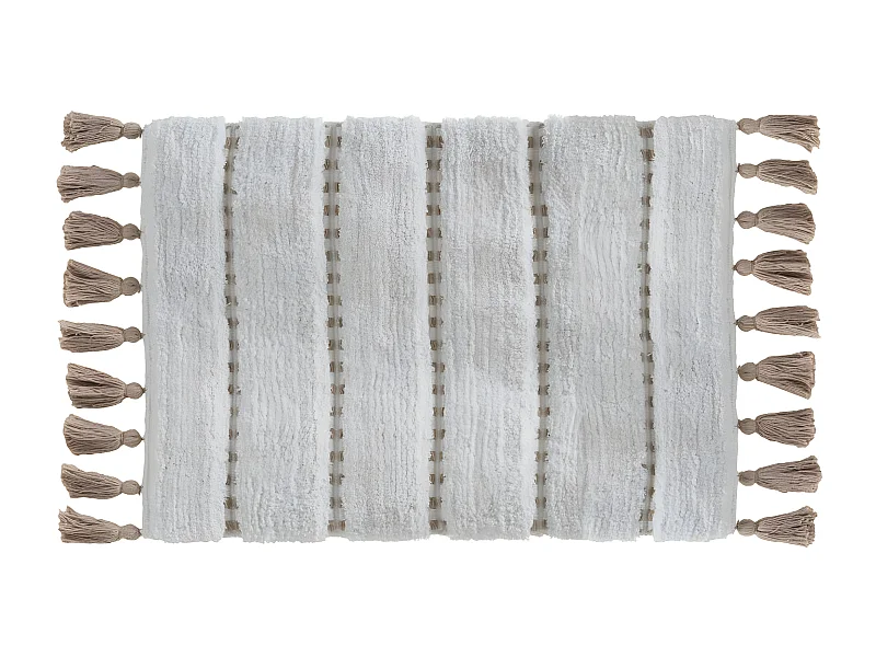 Tapis de Salle de bain Taupe en Coton avec pompons  50 x 75 cm