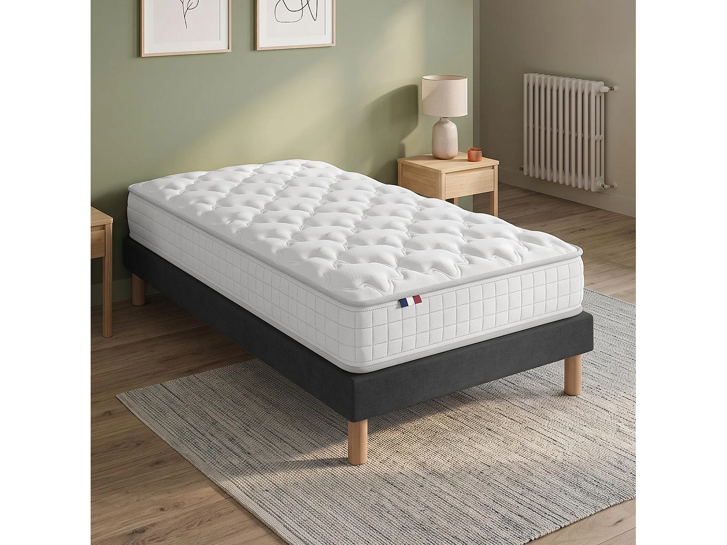 Ensemble matelas ressorts ensachés, SPECTRE + Sommier tapissier Dimensions - 90 x 190 cm, Sommier - Noir