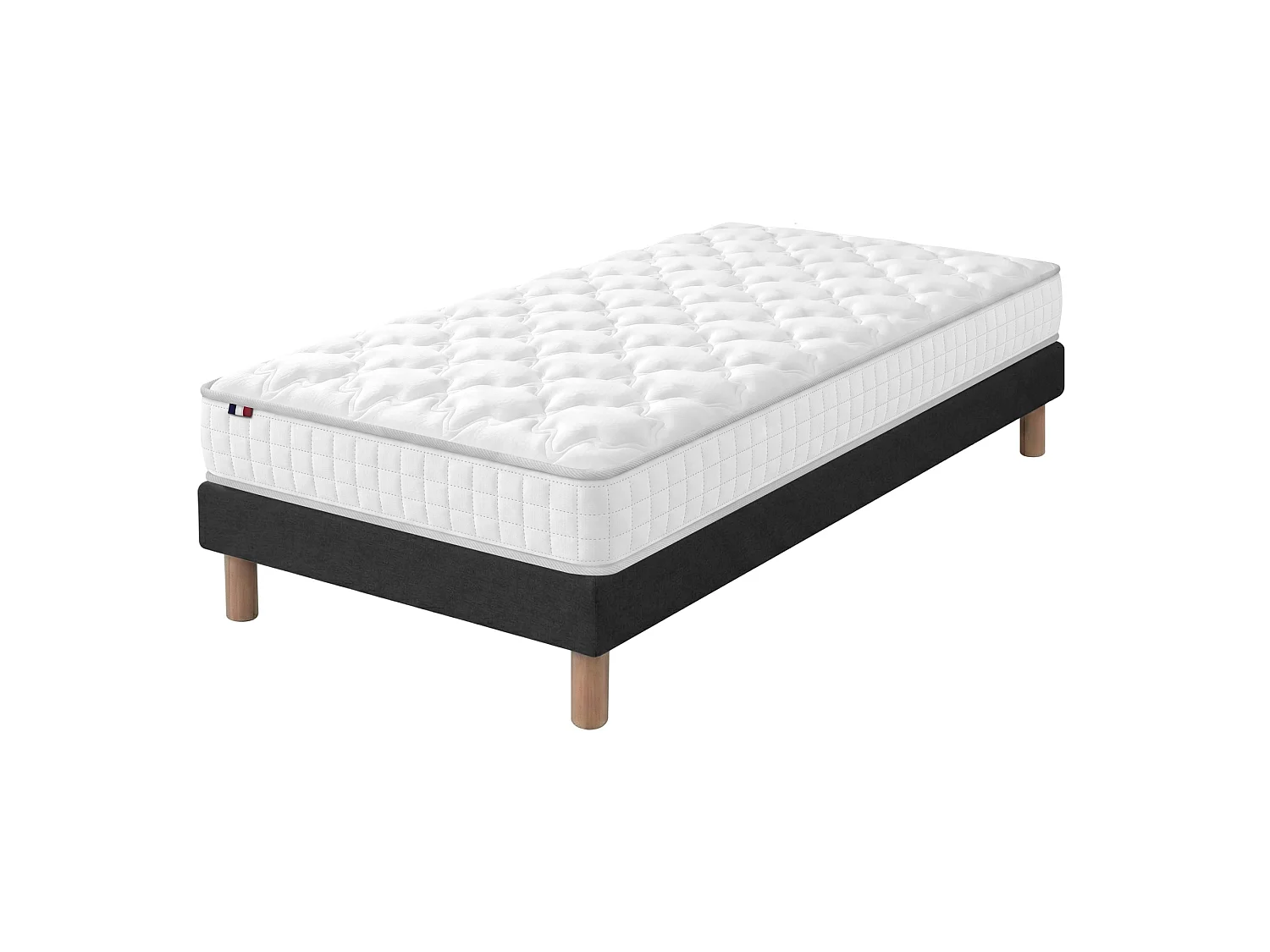 Ensemble matelas ressorts ensachés, SPECTRE + Sommier tapissier Dimensions - 90 x 190 cm, Sommier - Noir