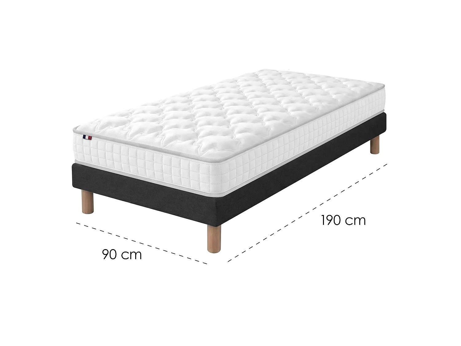 Ensemble matelas ressorts ensachés, SPECTRE + Sommier tapissier Dimensions - 90 x 190 cm, Sommier - Noir
