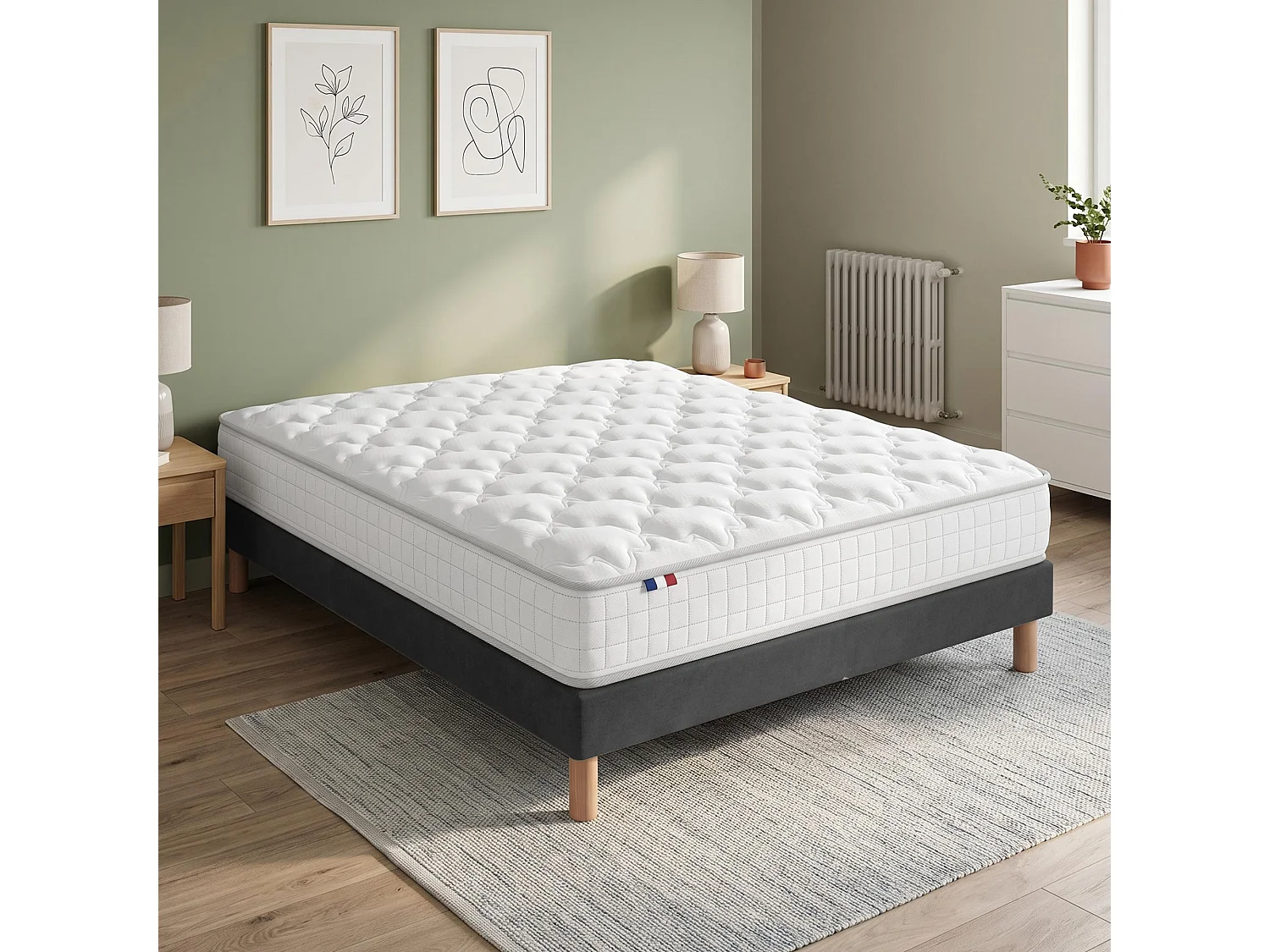 Ensemble matelas ressorts ensachés, SPECTRE + Sommier tapissier Dimensions - 140 x 190 cm, Sommier - Noir