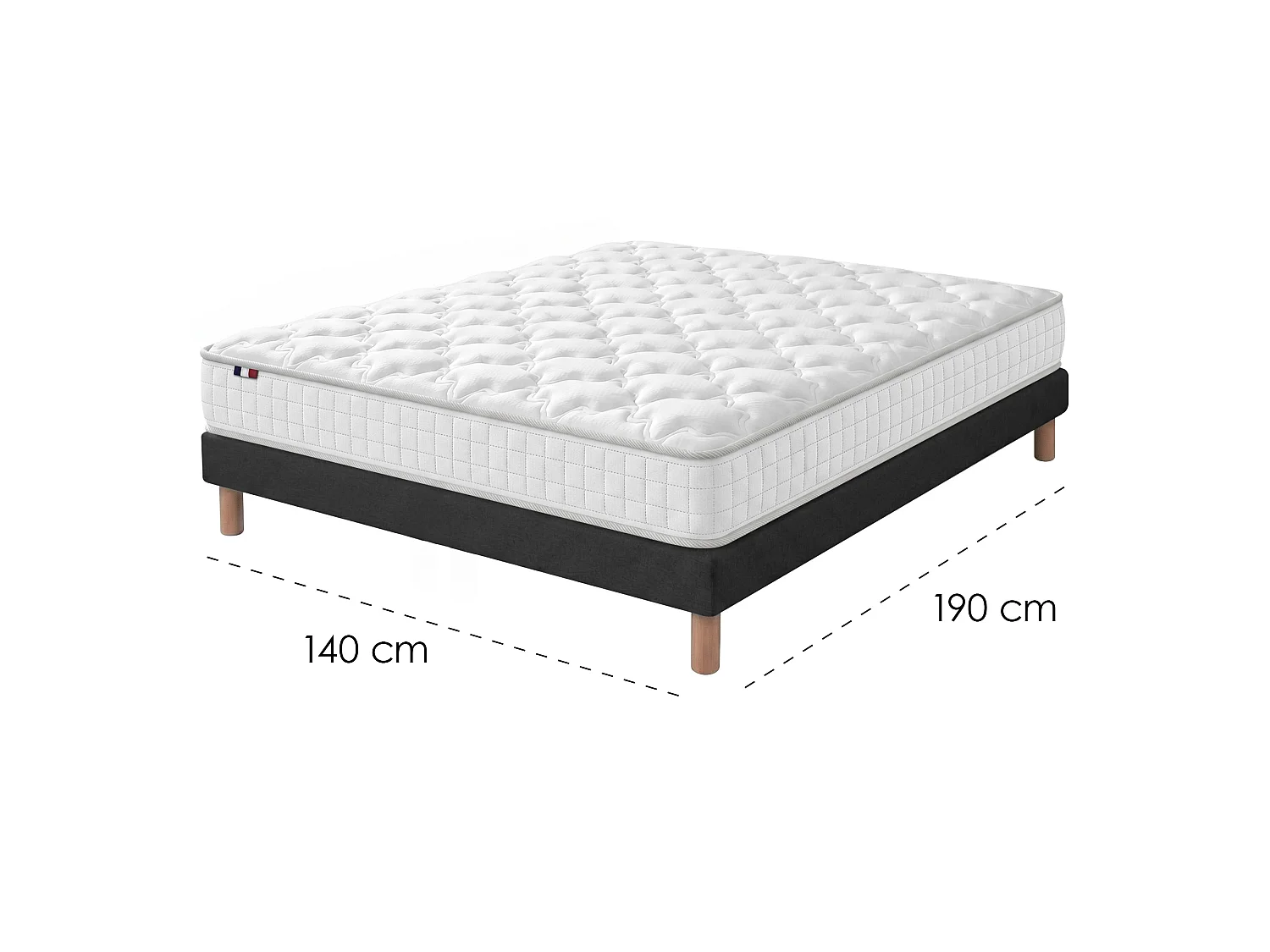 Ensemble matelas ressorts ensachés, SPECTRE + Sommier tapissier Dimensions - 140 x 190 cm, Sommier - Noir