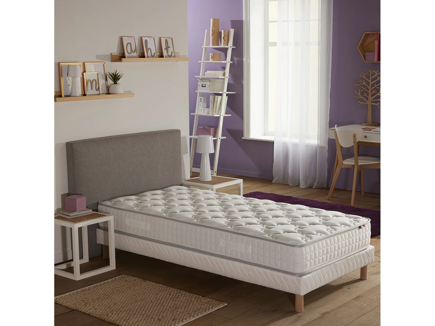 Ensemble matelas ressorts ensachés, SPECTRE + Sommier tapissier Dimensions - 90 x 190 cm, Sommier - Blanc