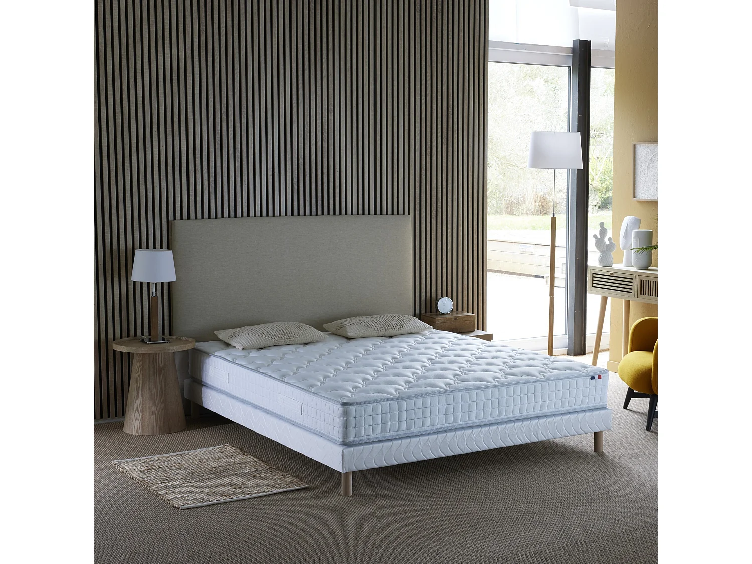 Ensemble matelas ressorts ensachés, SPECTRE + Sommier tapissier Dimensions - 140 x 190 cm, Sommier - Blanc