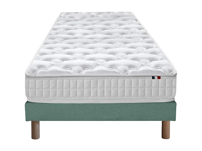 Ensemble matelas ressorts ensachés, SPECTRE + Sommier tapissier Dimensions - 90 x 190 cm, Sommier - Vert celadon