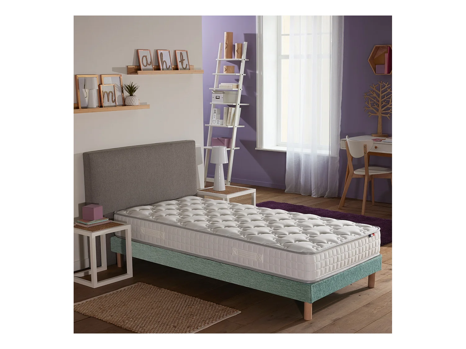 Ensemble matelas ressorts ensachés, SPECTRE + Sommier tapissier Dimensions - 90 x 190 cm, Sommier - Vert celadon