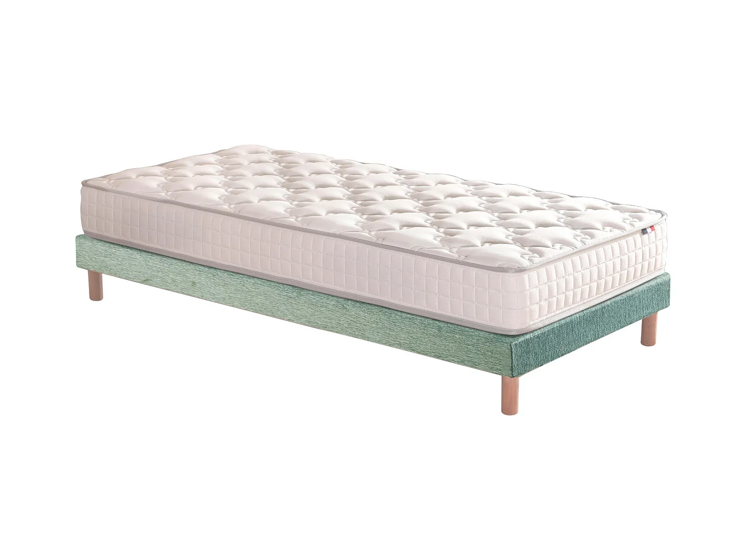 Ensemble matelas ressorts ensachés, SPECTRE + Sommier tapissier Dimensions - 90 x 190 cm, Sommier - Vert celadon
