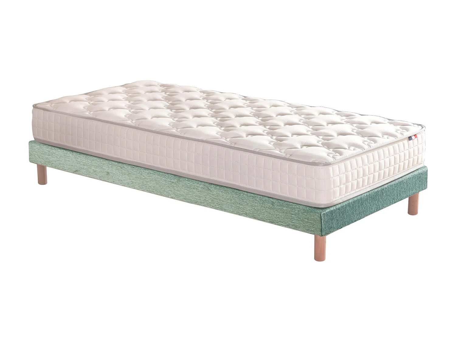 Ensemble matelas ressorts ensachés, SPECTRE + Sommier tapissier Dimensions - 90 x 190 cm, Sommier - Vert celadon