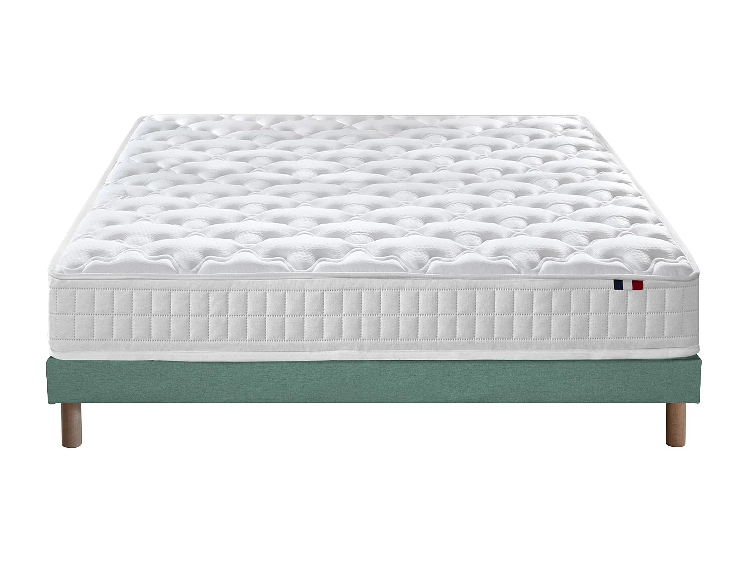 Ensemble matelas ressorts ensachés, SPECTRE + Sommier tapissier Dimensions - 140 x 190 cm, Sommier - Vert celadon