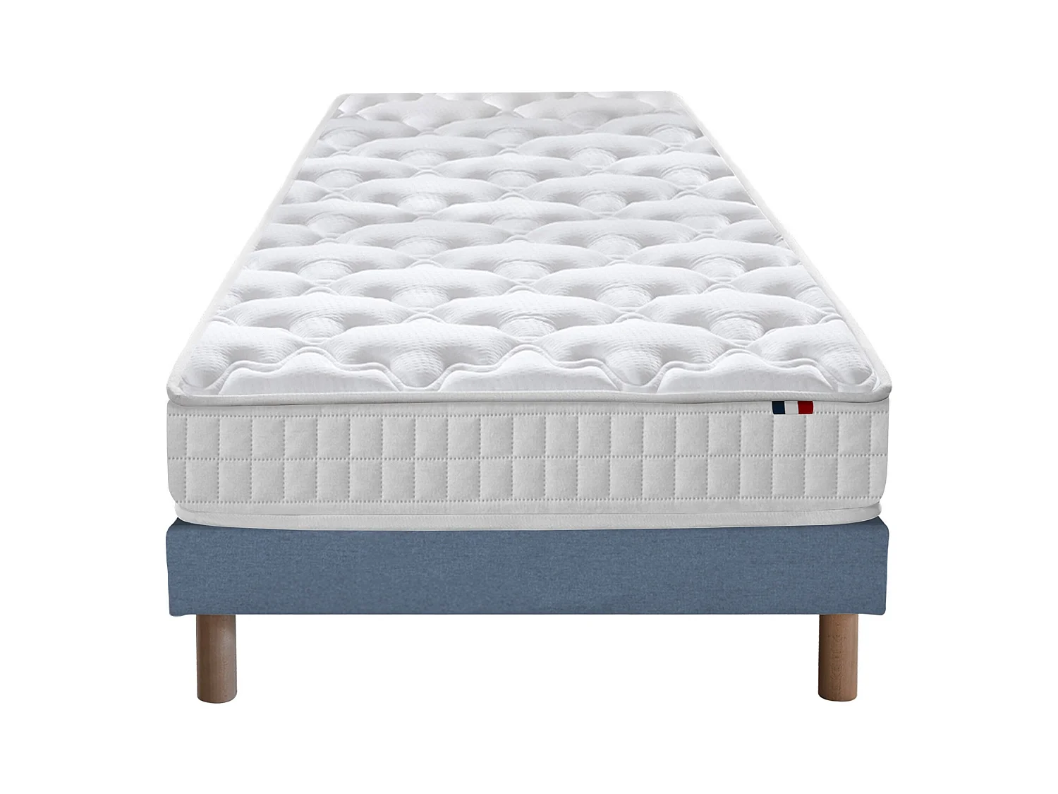 Ensemble matelas ressorts ensachés, SPECTRE + Sommier tapissier Dimensions - 90 x 190 cm, Sommier - Bleu denim