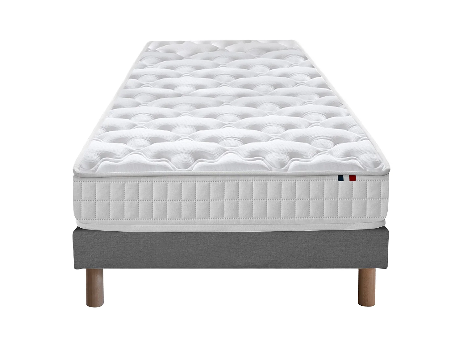 Ensemble matelas ressorts ensachés, SPECTRE + Sommier tapissier Dimensions - 90 x 190 cm, Sommier - Gris chiné
