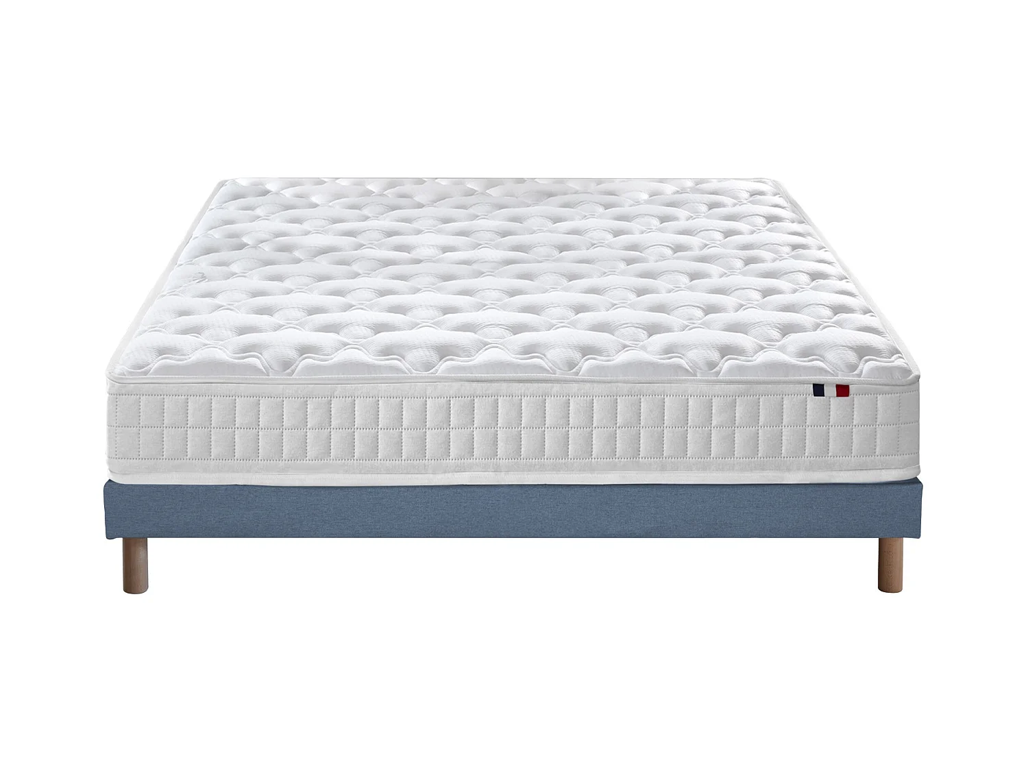 Ensemble matelas ressorts ensachés, SPECTRE + Sommier tapissier Dimensions - 140 x 190 cm, Sommier - Bleu denim
