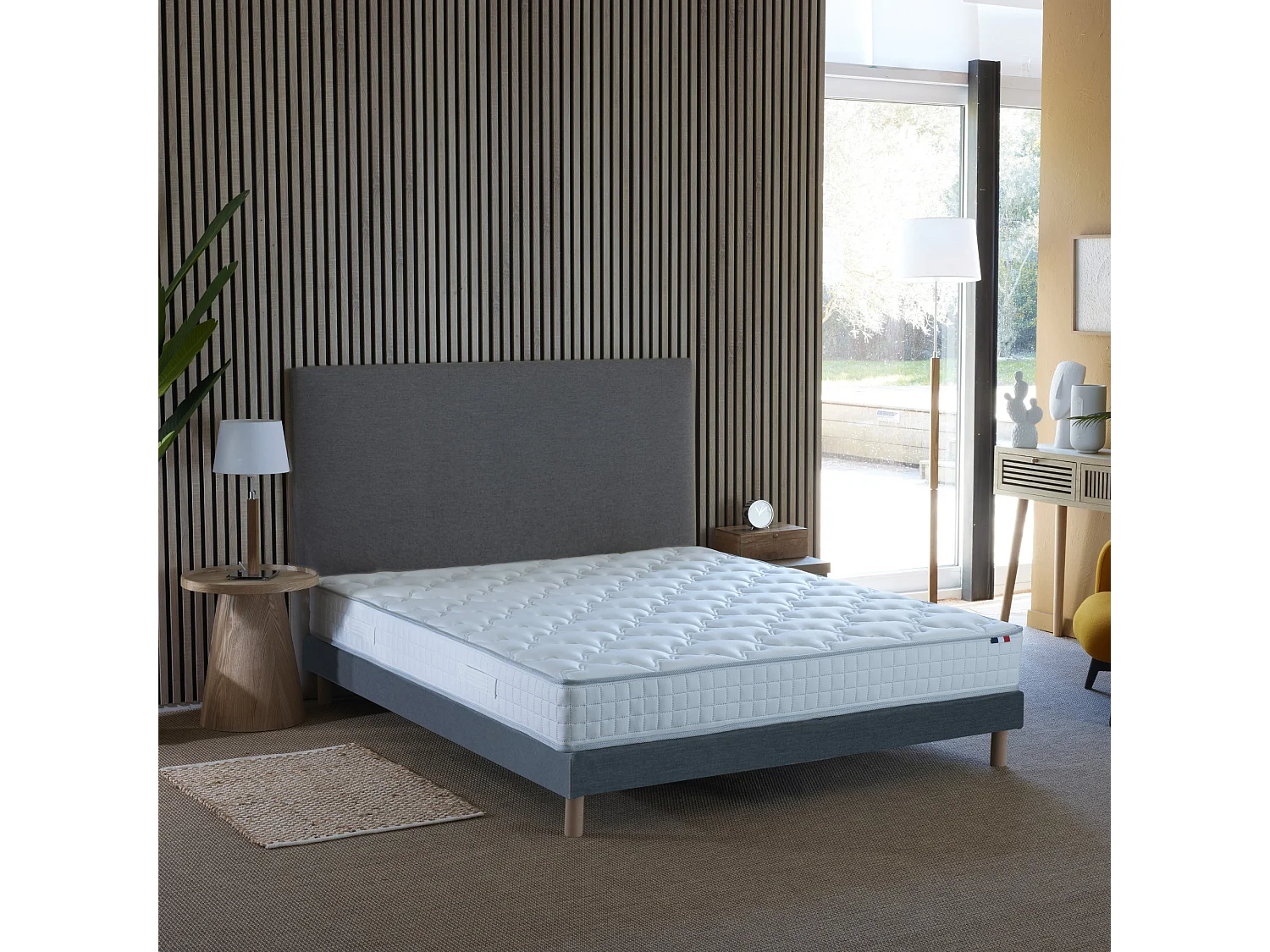 Ensemble matelas ressorts ensachés, SPECTRE + Sommier tapissier Dimensions - 140 x 190 cm, Sommier - Bleu denim