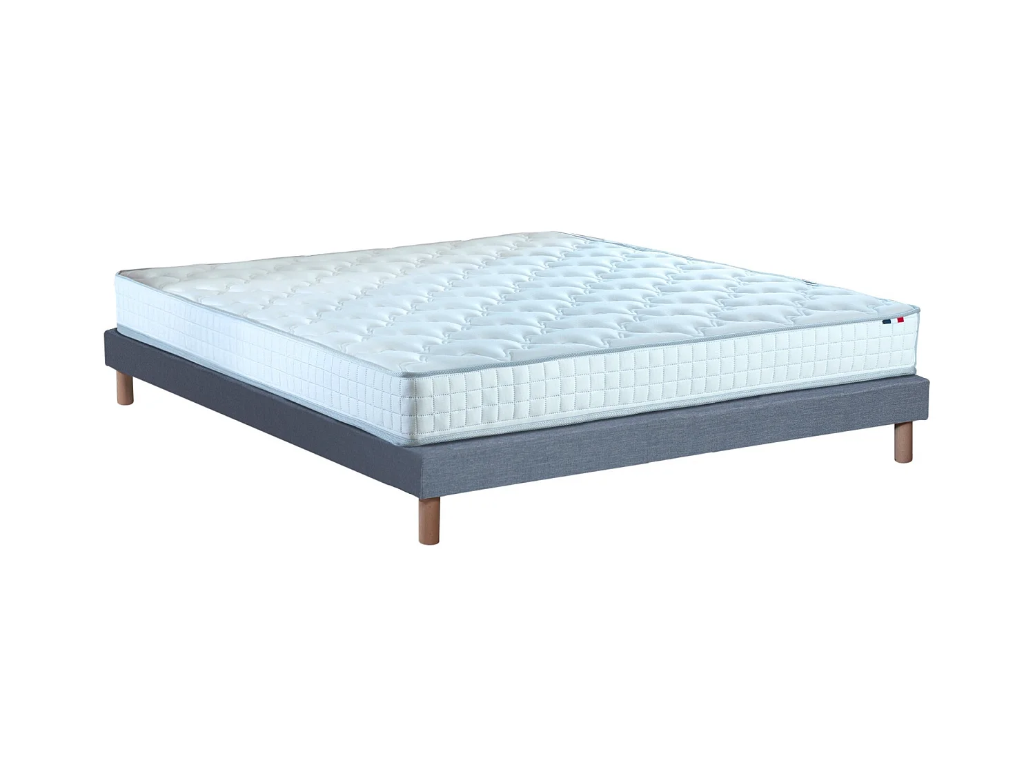 Ensemble matelas ressorts ensachés, SPECTRE + Sommier tapissier Dimensions - 140 x 190 cm, Sommier - Bleu denim