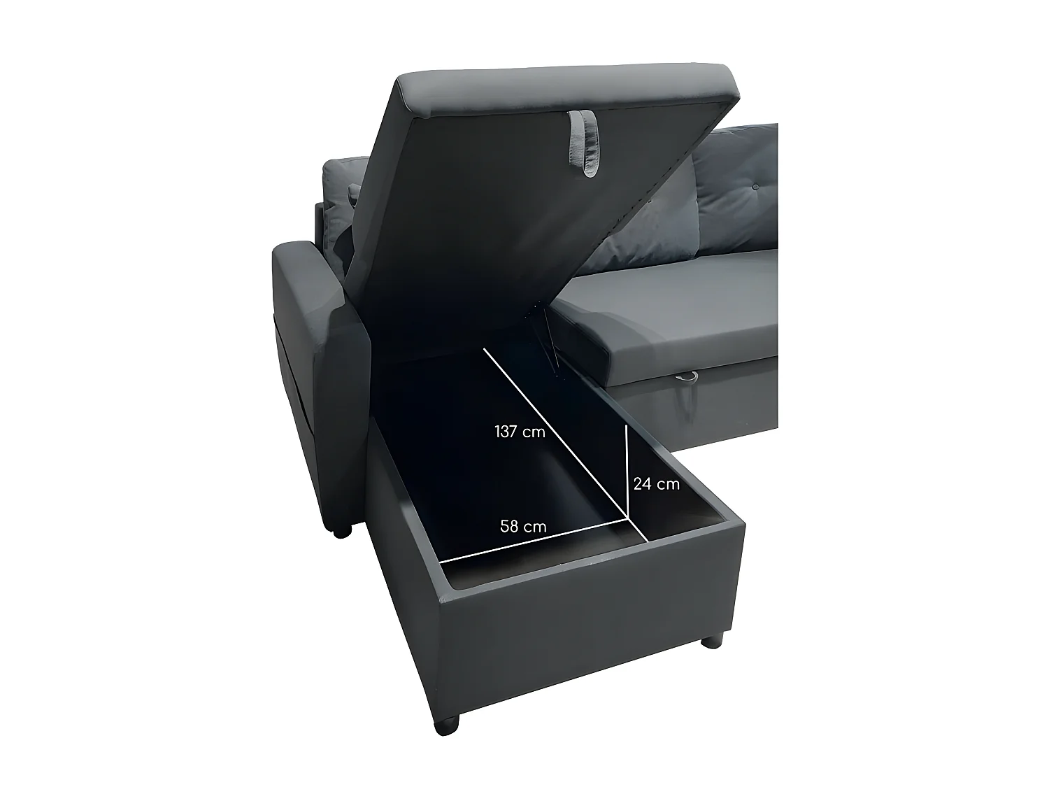 Canapé angle droit convertible 3 places tissu gris anthracite - RUDY