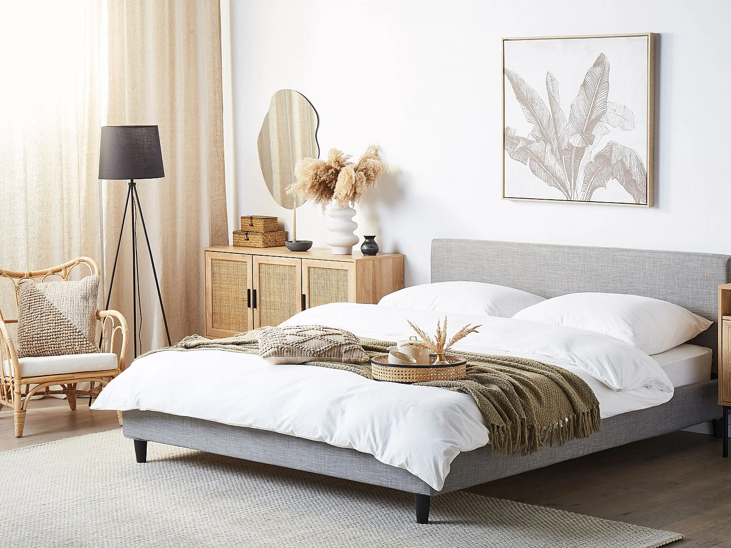 Lit avec sommier Tissu FITOU 180 x 200 cm Gris clair