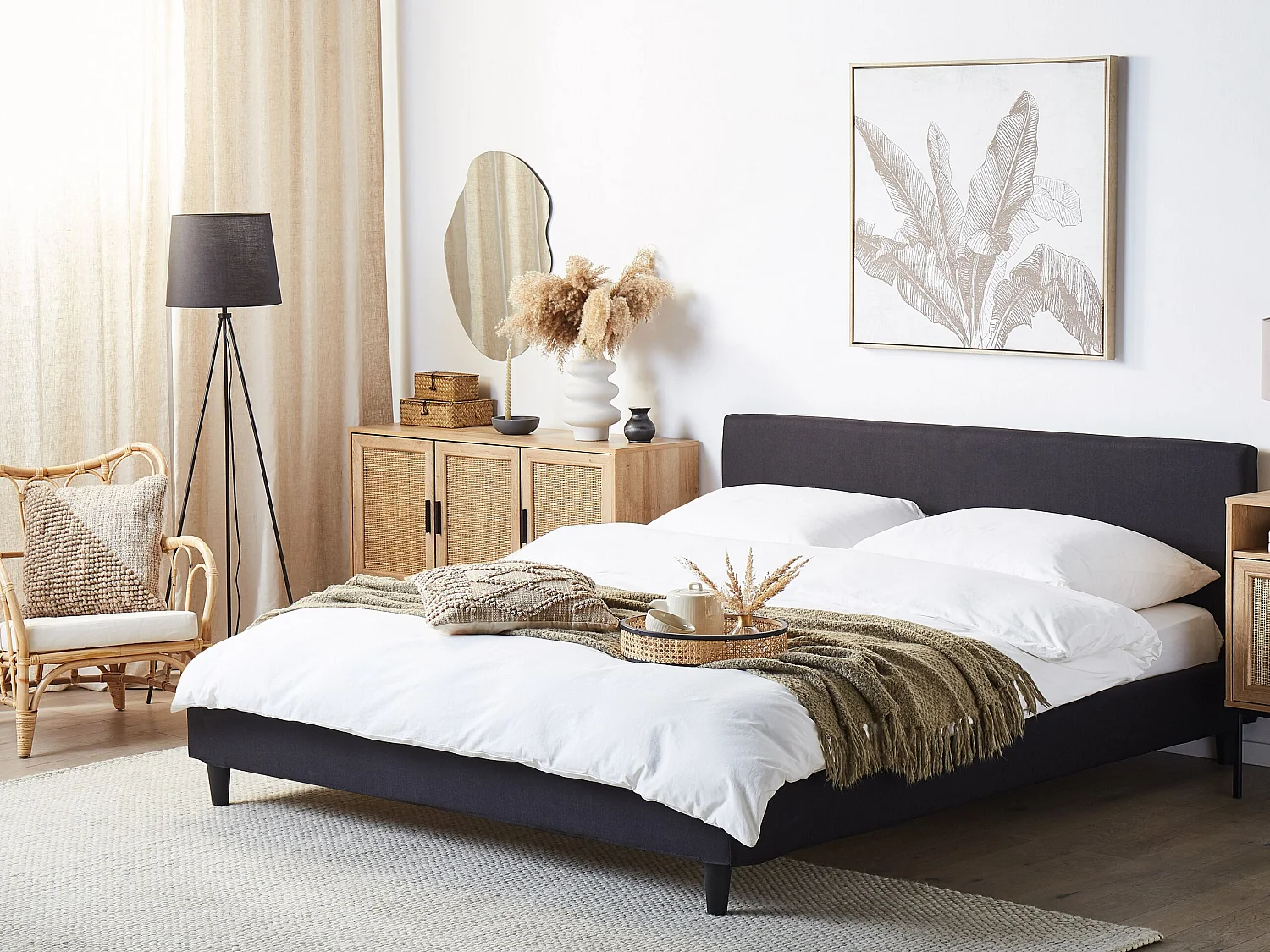 Letto Tessuto FITOU 180 x 200 cm Nero