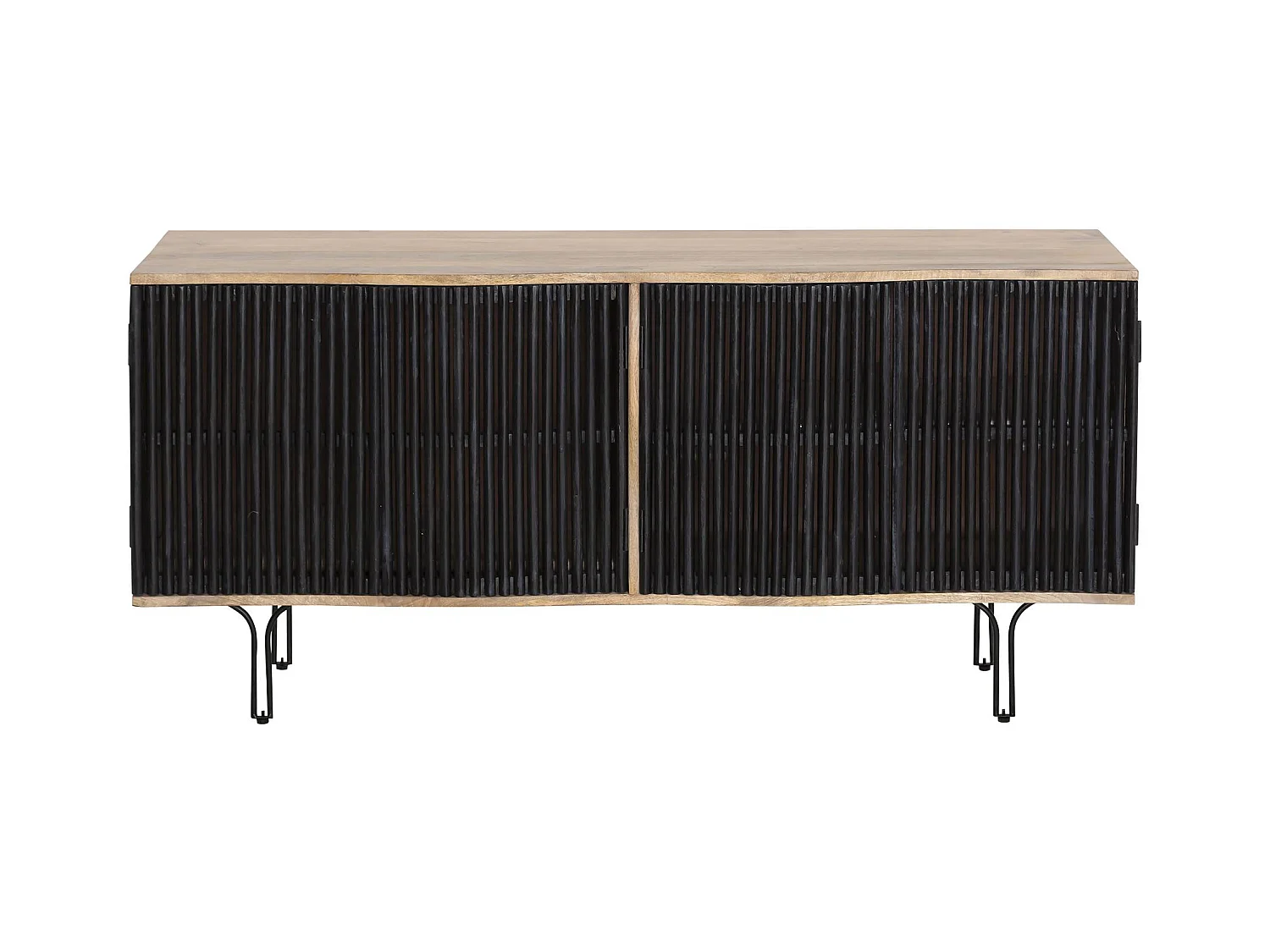 Mueble de TV de madera de mango y metal negro con puertas con aberturas Auxence